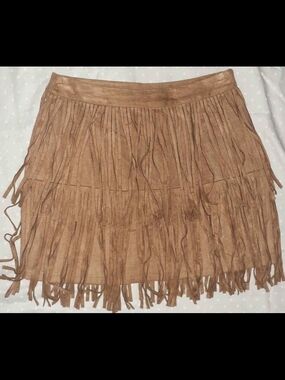 Sugarlips Brown Suede-Look Fringe Mini Skirt
